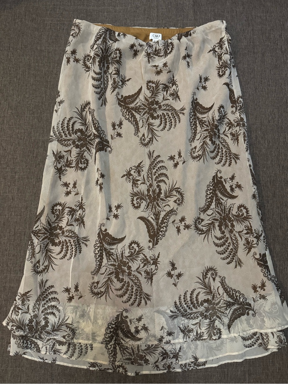 Cato Woman Beige/Brown Floral A-Line Layered Lined Plus Skirt Size 18/20W Midi
